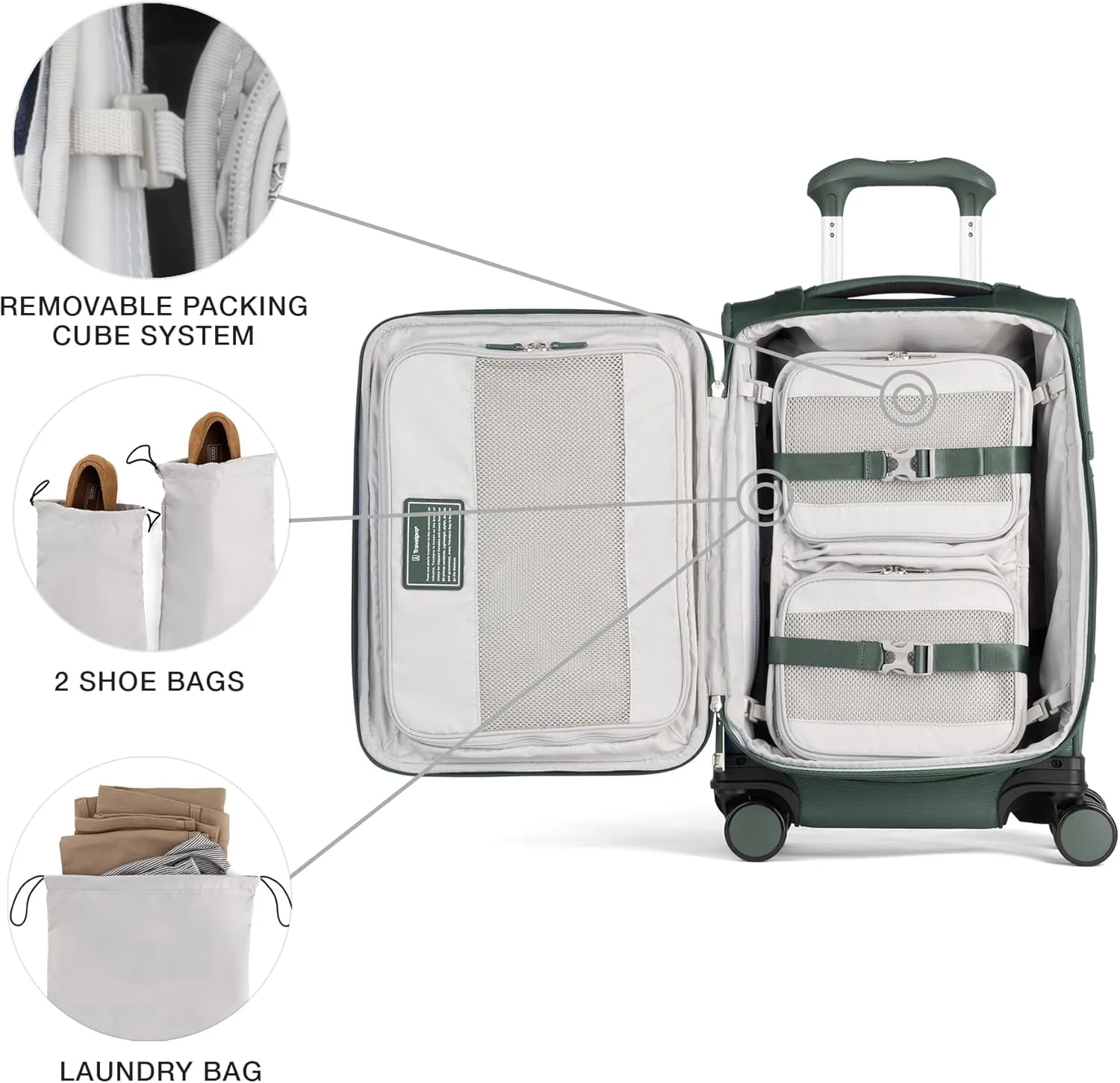 Travelpro VersaPack  Lightweight Softside Expandable Carry on Luggage, 8 Spinner Suitcase, TSA Lock, Men and Women, Carry On 21-Inch, Desert Sage Green