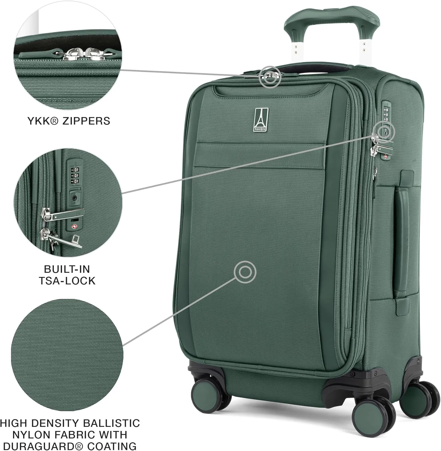 Travelpro VersaPack  Lightweight Softside Expandable Carry on Luggage, 8 Spinner Suitcase, TSA Lock, Men and Women, Carry On 21-Inch, Desert Sage Green