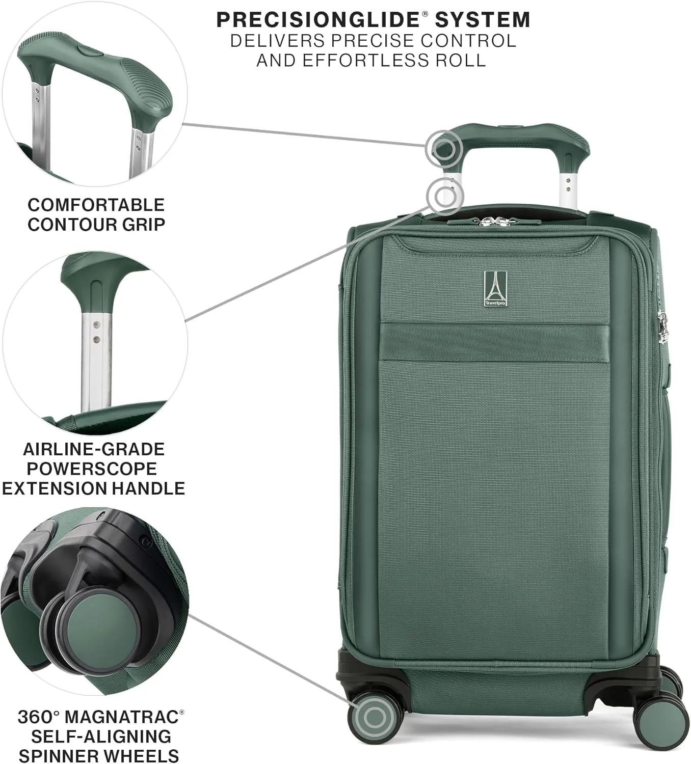 Travelpro VersaPack  Lightweight Softside Expandable Carry on Luggage, 8 Spinner Suitcase, TSA Lock, Men and Women, Carry On 21-Inch, Desert Sage Green