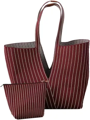 Trendy Tote Bag Women 2025 Retro Stripes Purses Large Shoulder Bags Top Handle Handbags Satchel with Wallet 2PCS