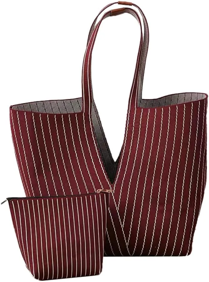 Trendy Tote Bag Women 2025 Retro Stripes Purses Large Shoulder Bags Top Handle Handbags Satchel with Wallet 2PCS