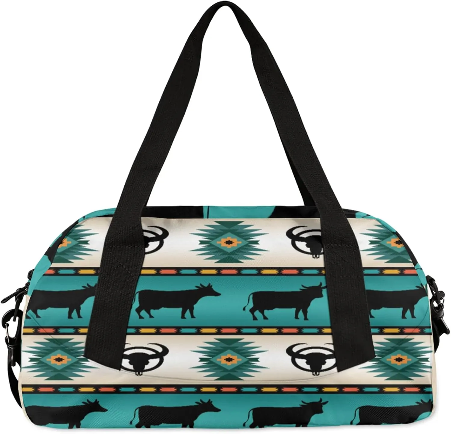 Tribe Cow Pattern Kids Duffel Bag Lightweight Waterproof Sports Gym Bag with Front Zipper Pocket Foldable Weekender Overnight Bag for School Practice Gymnastic Ballet