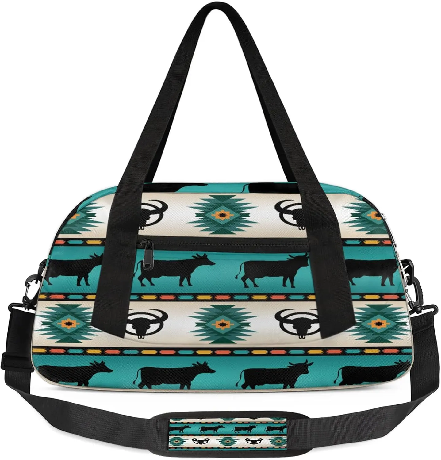 Tribe Cow Pattern Kids Duffel Bag Lightweight Waterproof Sports Gym Bag with Front Zipper Pocket Foldable Weekender Overnight Bag for School Practice Gymnastic Ballet