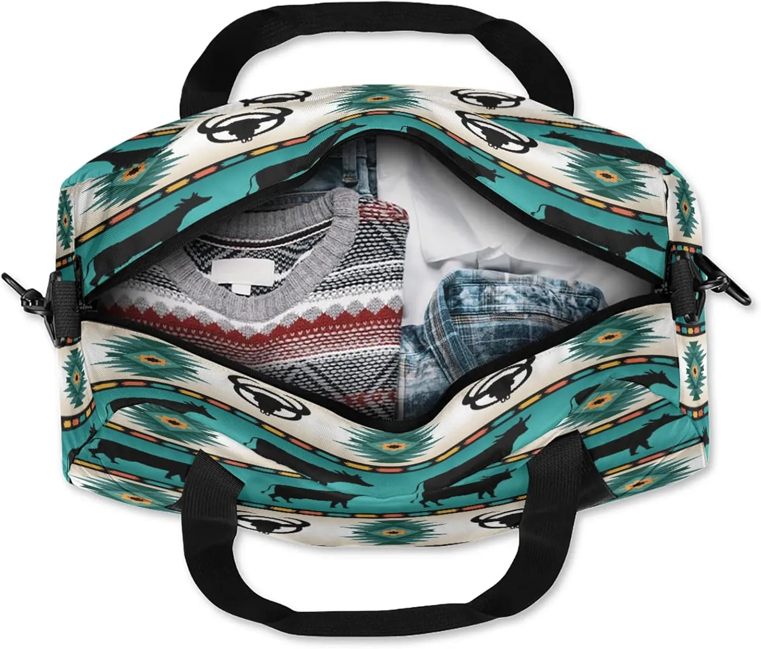 Tribe Cow Pattern Kids Duffel Bag Lightweight Waterproof Sports Gym Bag with Front Zipper Pocket Foldable Weekender Overnight Bag for School Practice Gymnastic Ballet