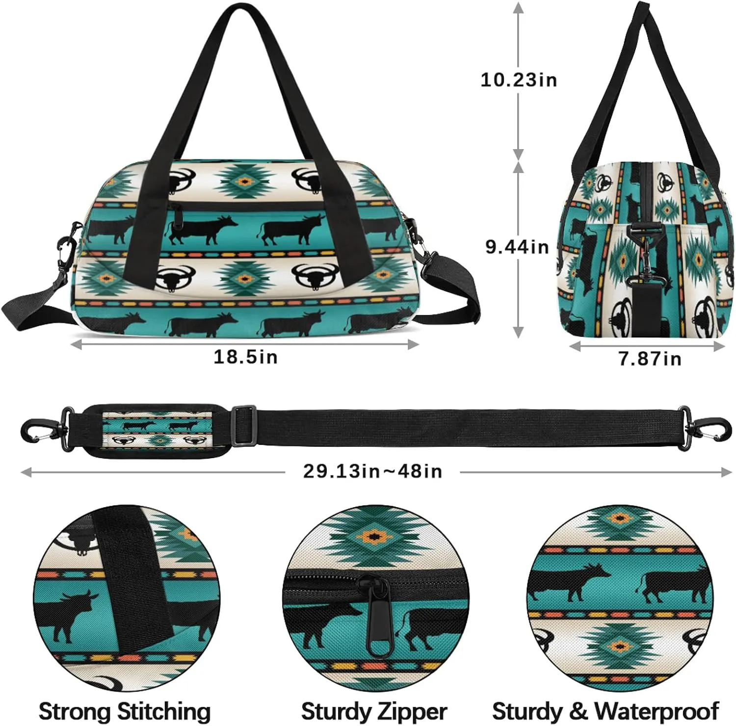 Tribe Cow Pattern Kids Duffel Bag Lightweight Waterproof Sports Gym Bag with Front Zipper Pocket Foldable Weekender Overnight Bag for School Practice Gymnastic Ballet