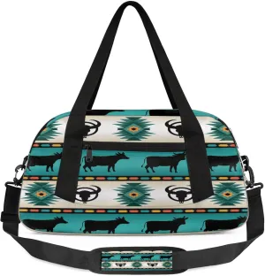 Tribe Cow Pattern Kids Duffel Bag Lightweight Waterproof Sports Gym Bag with Front Zipper Pocket Foldable Weekender Overnight Bag for School Practice Gymnastic Ballet
