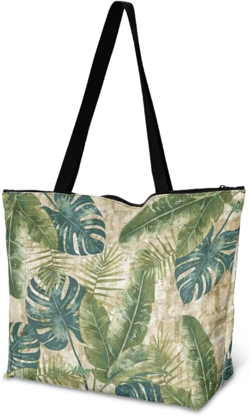 Tropical Waterproof Paper Tote Bag for Women, Hawaii Style Zipper Eco Work Tote Handbag Shoulder Bag for Travel