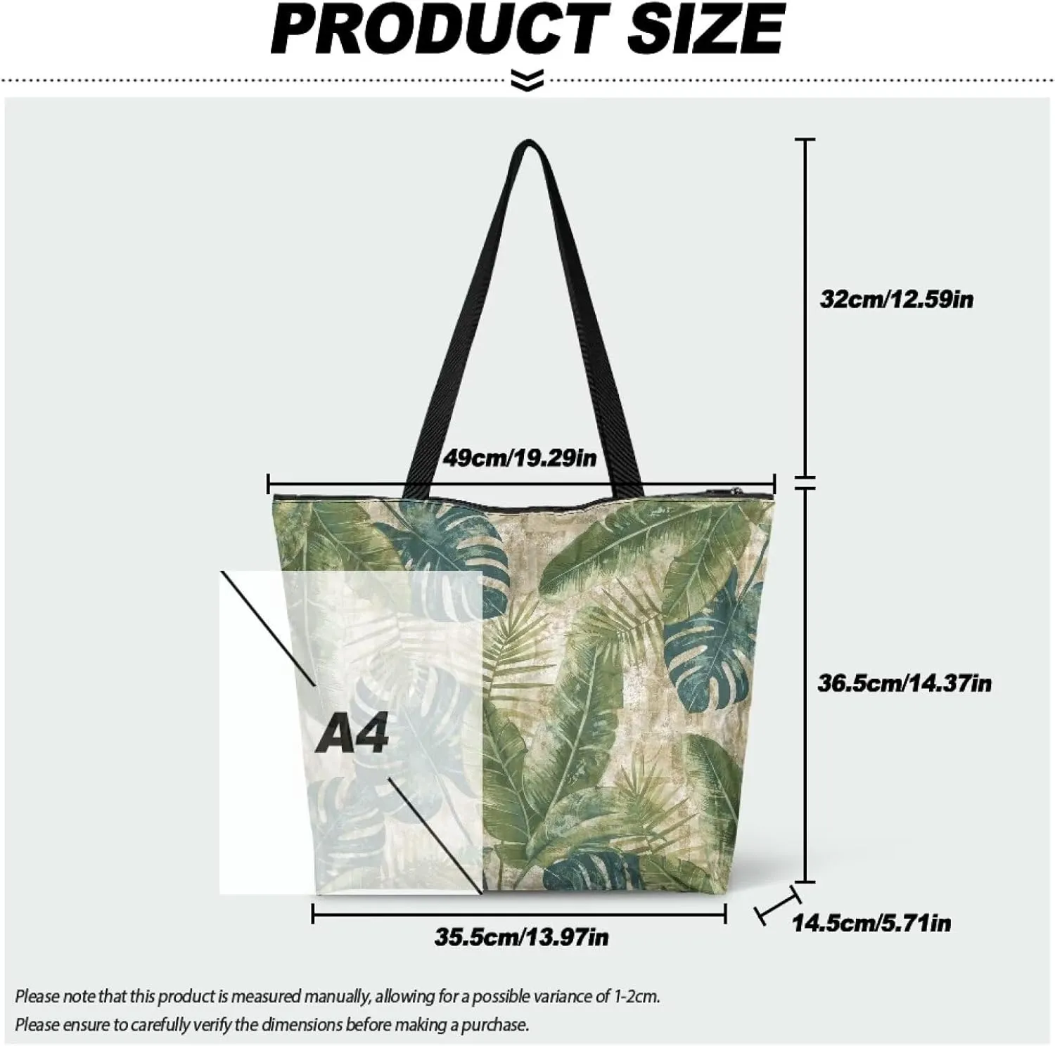 Tropical Waterproof Paper Tote Bag for Women, Hawaii Style Zipper Eco Work Tote Handbag Shoulder Bag for Travel