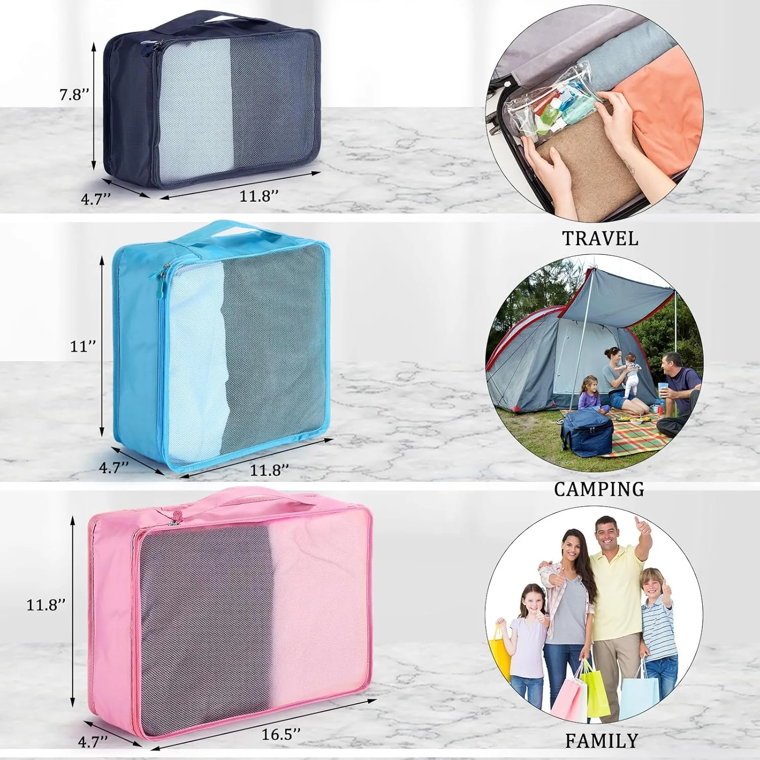 Tudomro 12 Pcs Large Packing Cubes Luggage Organizers for Suitcase Mesh Travel Organizer Bags Travel Packing Organizers for Traveling Camping Hiking
