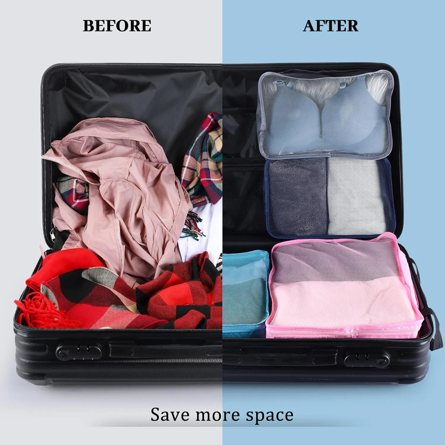 Tudomro 12 Pcs Large Packing Cubes Luggage Organizers for Suitcase Mesh Travel Organizer Bags Travel Packing Organizers for Traveling Camping Hiking