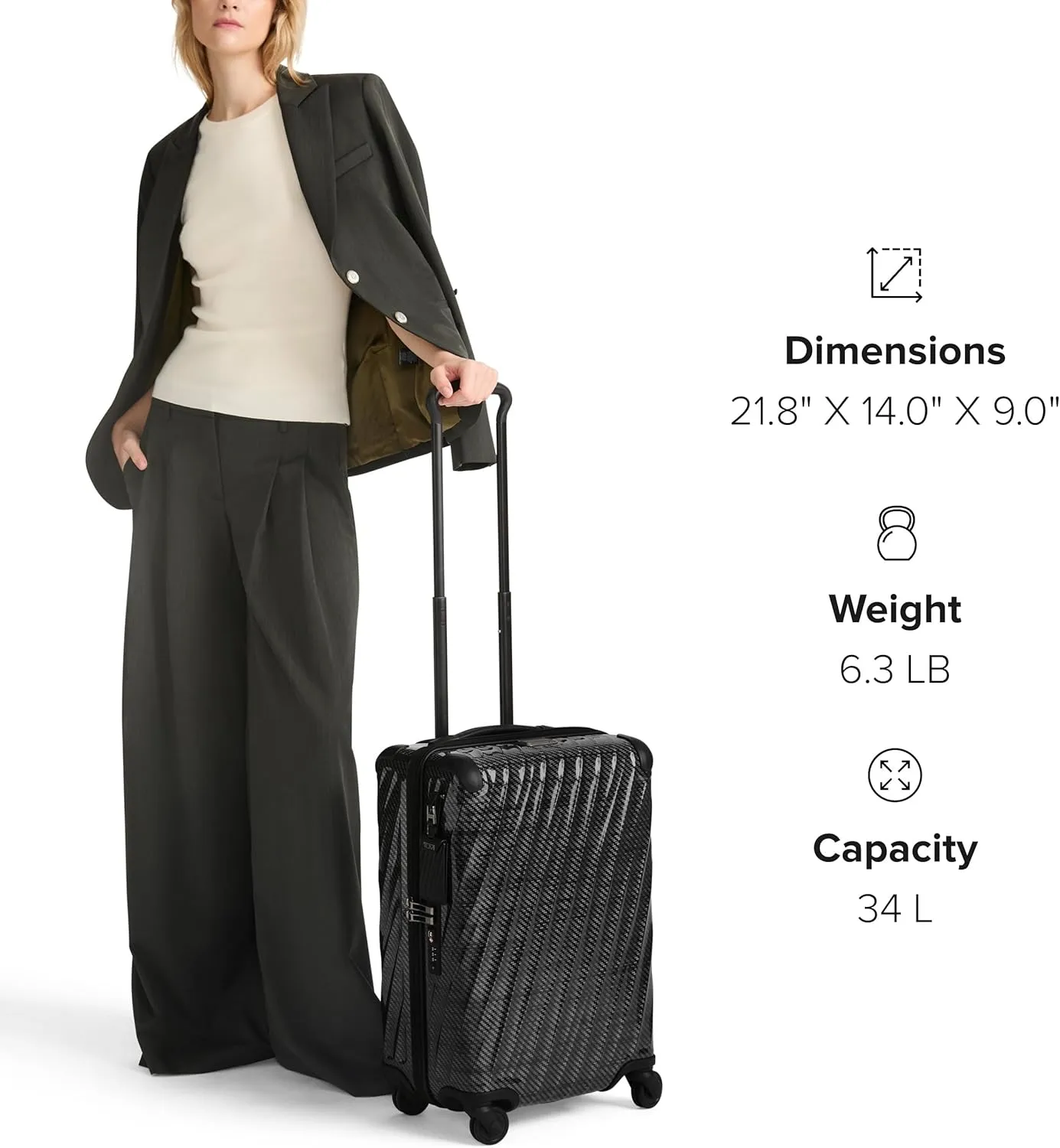 TUMI - 19 Degree Lite 4 Wheel Luggage - Lightweight and Highly Durable, Modern Contour, Hard Shell Men's and Women's Suitcase - 21.75" International Carry-On, Black Graphite