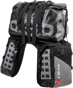 TUSK Highland X2 Rackless Luggage System w/Medium Dry Duffel Tail Bag Standard Heat Shield Black/Grey for Yamaha TENERE 700 2021-2024