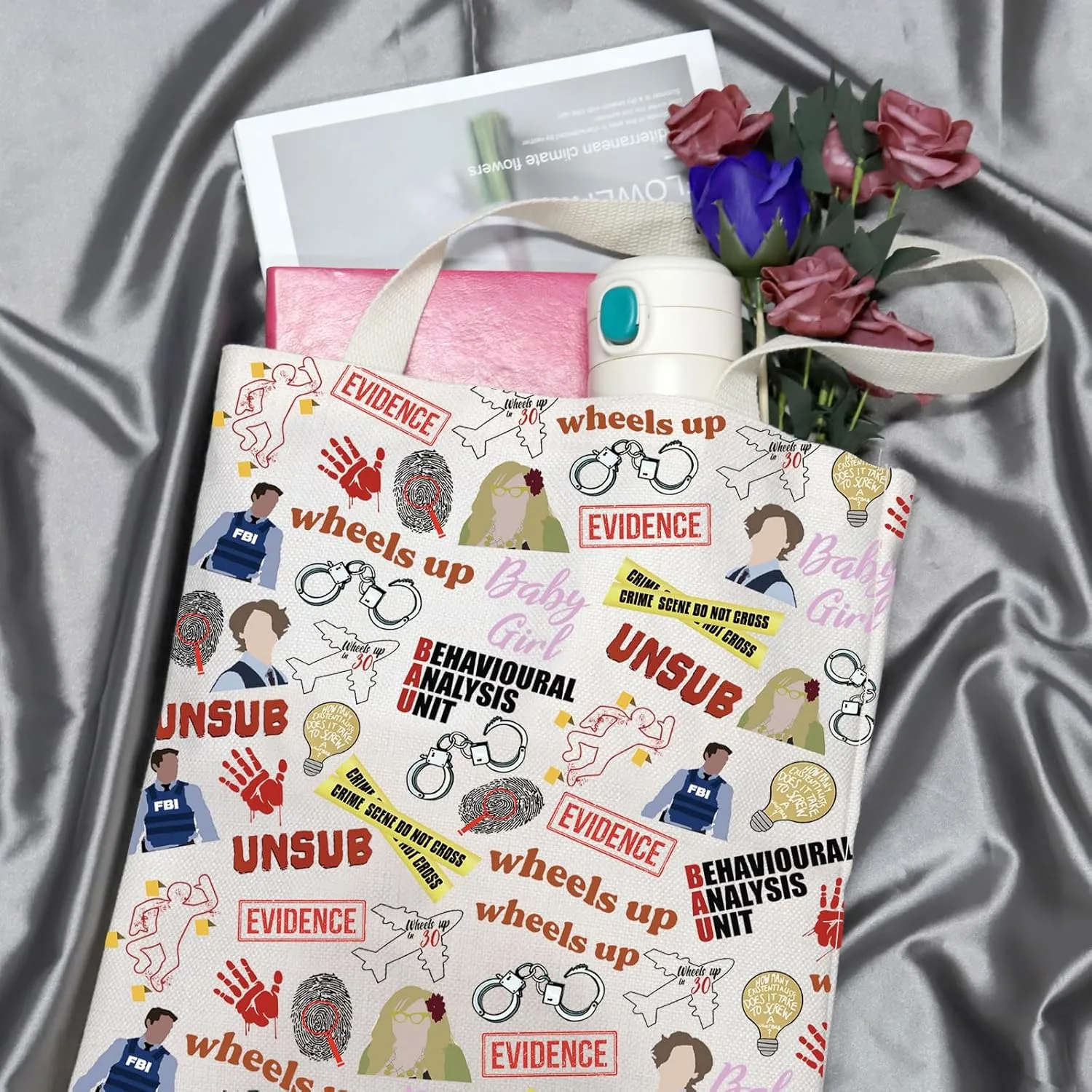 TV Show Inspired Gift TV Show Merchandise Zipper Pouch Spencer Lover Gift Crime Show Makeup Bag for Crime Fans(Crime TV Pattern Tote)
