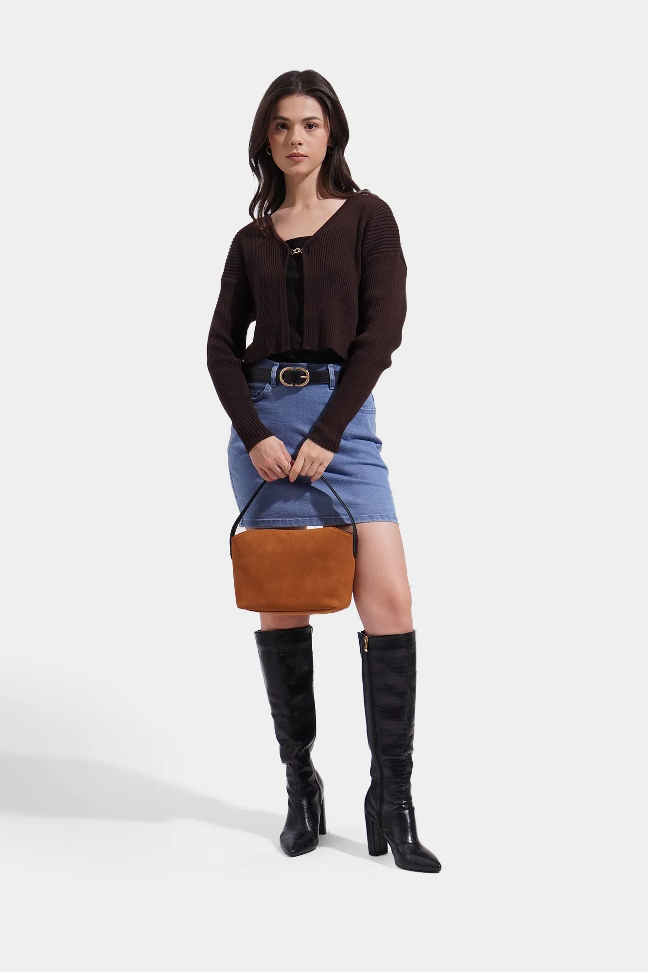 Two Tone Suede Hand Bag