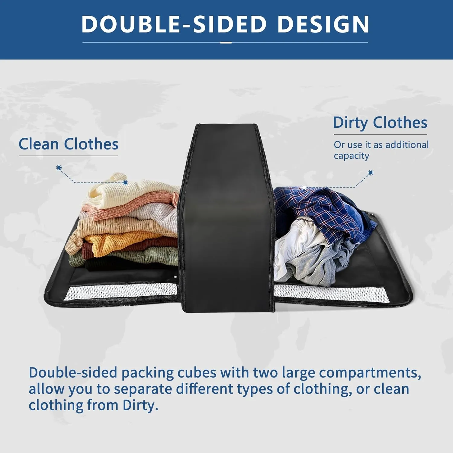 U U 2 Set Large Compression Packing Cubes for Travel, Double-Sided Compression Suitcase Organizer Bag, Expandable Travel Accessories for Separate Clean and Dirty Clothes (Black, 2 Set)