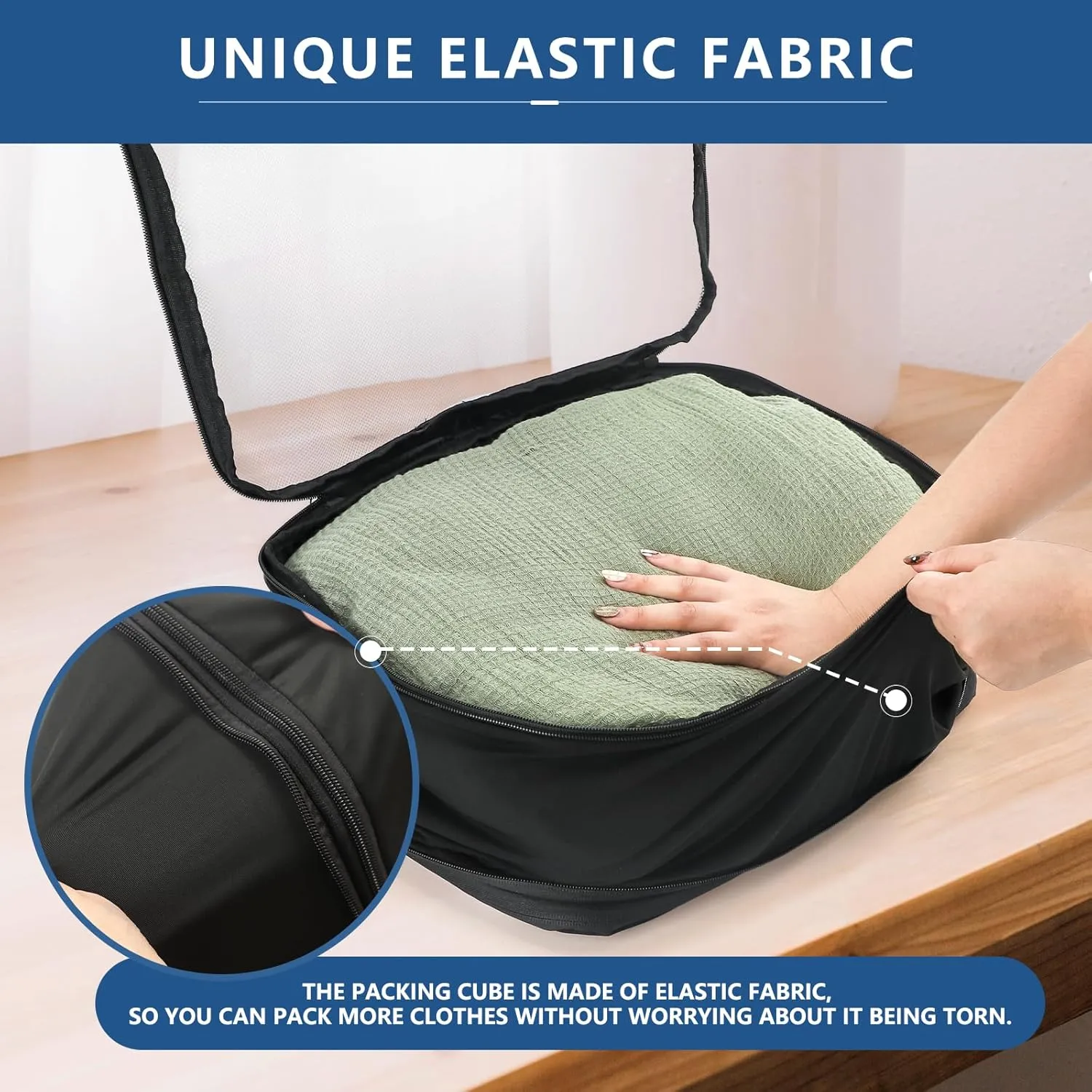 U U 2 Set Large Compression Packing Cubes for Travel, Double-Sided Compression Suitcase Organizer Bag, Expandable Travel Accessories for Separate Clean and Dirty Clothes (Black, 2 Set)