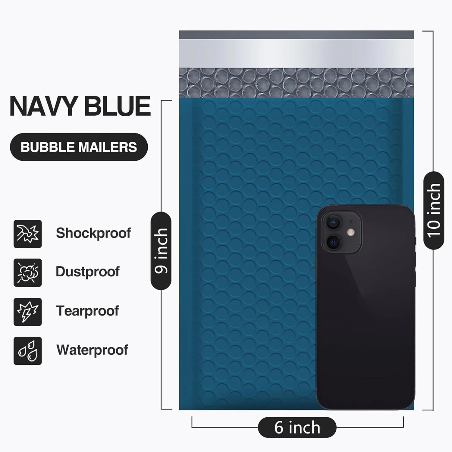 UCGOU Bubble Mailer 6x10 Inch 100 Pack Usable Size 6x9 Inch Navy Blue Poly Padded Envelopes Waterproof Bubble Bags for Small Business Shipping Self Seal Mailing Envelopes for Jewelry Makeup Supplies