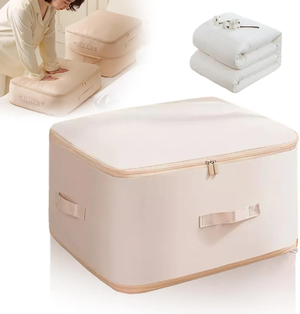 Ultra Space Saving Self Compression Organizer, 2025 Upgrade Space Saver Quilt Compression Storage Bag, Premium Comforter Storage Bag Packaging Cube Bedding Storage Bag (Apricot, Large(54x42x30cm))