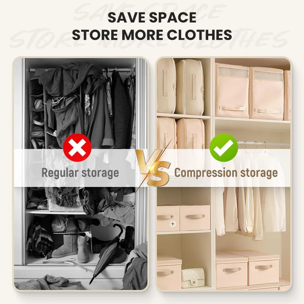 Ultra Space Saving Self Compression Organizer, 2025 Upgrade Space Saver Quilt Compression Storage Bag, Premium Comforter Storage Bag Packaging Cube Bedding Storage Bag (Apricot, Large(54x42x30cm))