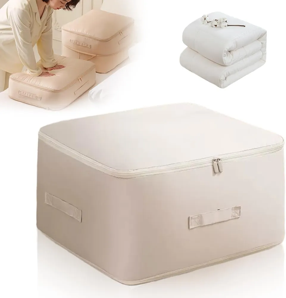 Ultra Space Saving Self Compression Organizer, 2025 Upgrade Space Saver Quilt Compression Storage Bag, Premium Comforter Storage Bag Packaging Cube Bedding Storage Bag (Beige, X-Large(54x42x60cm))