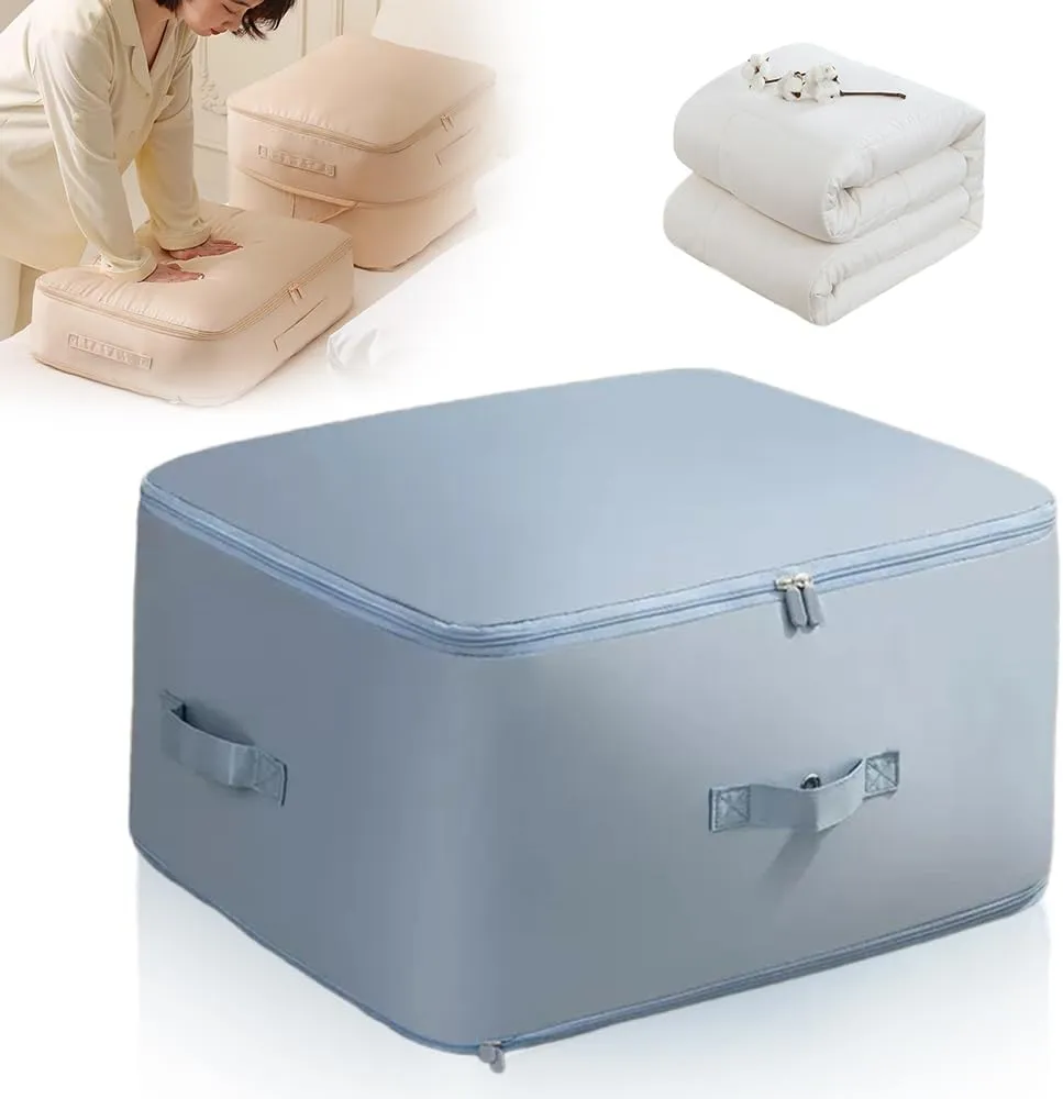 Ultra Space Saving Self Compression Organizer, 2025 Upgrade Space Saver Quilt Compression Storage Bag, Premium Comforter Storage Bag Packaging Cube Bedding Storage Bag (Blue, Large(54x42x30cm))