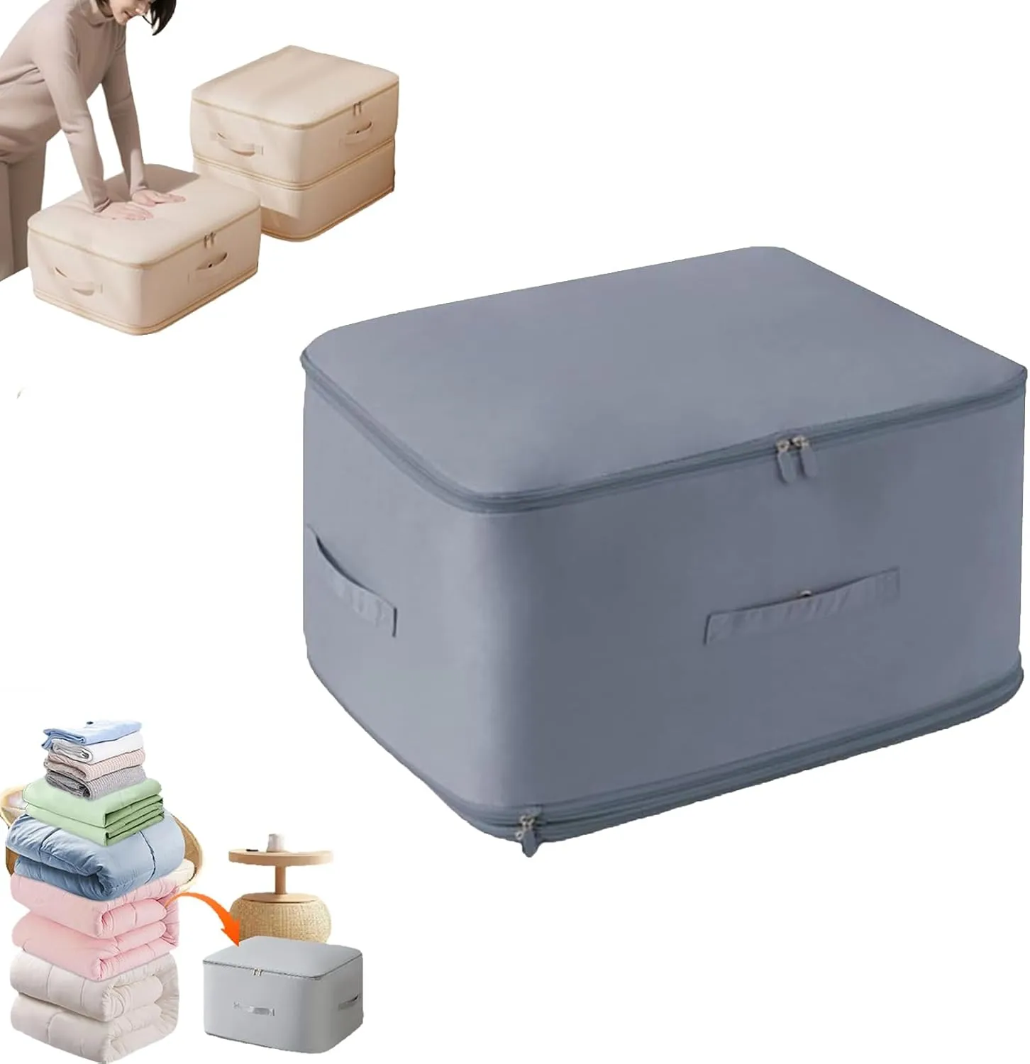 Ultra Space Saving Self Compression Organizer, Blanket Storage Bags, Comforter Storage for Organizing Bedroom, Closet, Clothing, Comforter (Blue, X-Large (for quilts))