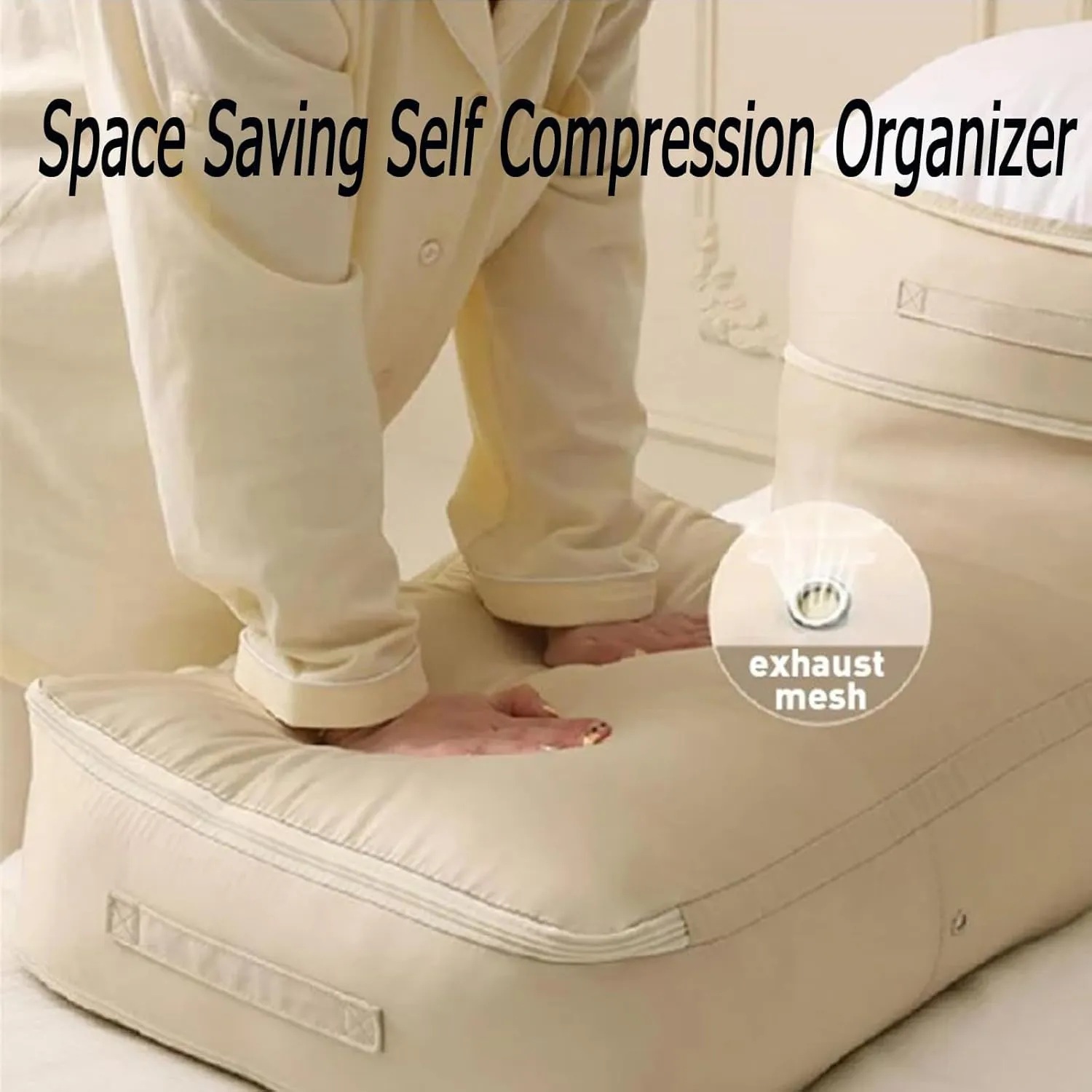 Ultra Space Saving Self Compression Organizer, Compression Duvet Storage Bag Large Capacity, Heavy Duty Moving Bags, Self Compression Moving Organizer Bags for Comforters, Clothes (GRAY,X-Large)