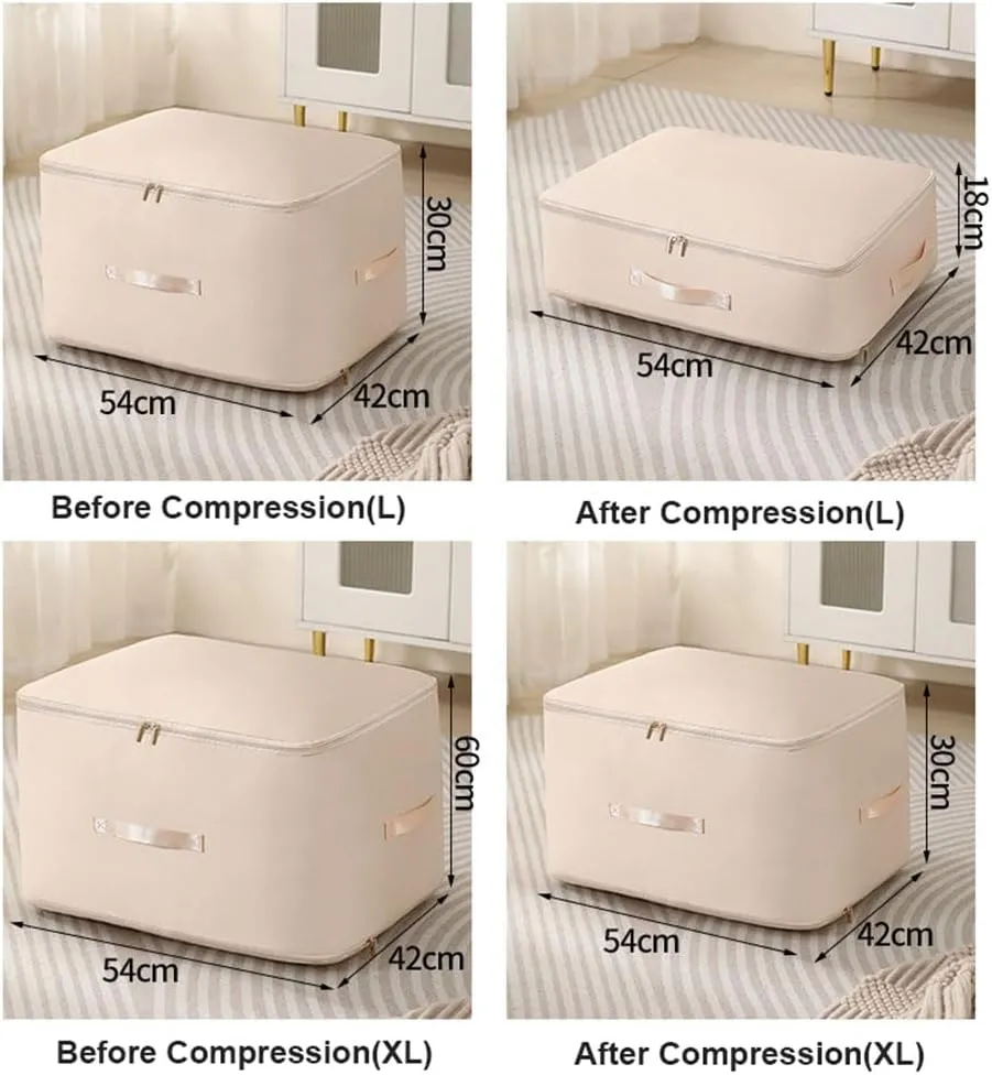 Ultra Space Saving Self Compression Organizer, Heavy Duty Moving Bags, Storage Tote for Space Saving, Self Compression Moving Organizer Bags for Comforters, Clothes, Blankets (Pink,L(54*42*30CM))