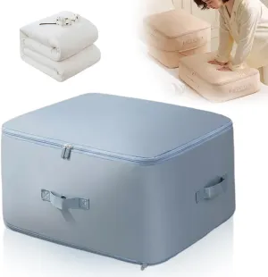 Ultra Space Saving Self Compression Organizer, Heavy Duty Self Compression Moving Organizer Bags, Storage Tote for Space Saving, Clothing Storage Bags for Comforters, Blankets, Bedding (Blue, Large)