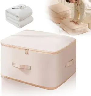 Ultra Space Saving Self Compression Organizer, Heavy Duty Self Compression Moving Organizer Bags, Storage Tote for Space Saving, Clothing Storage Bags for Comforters, Blankets, Bedding (Khaki, Large)