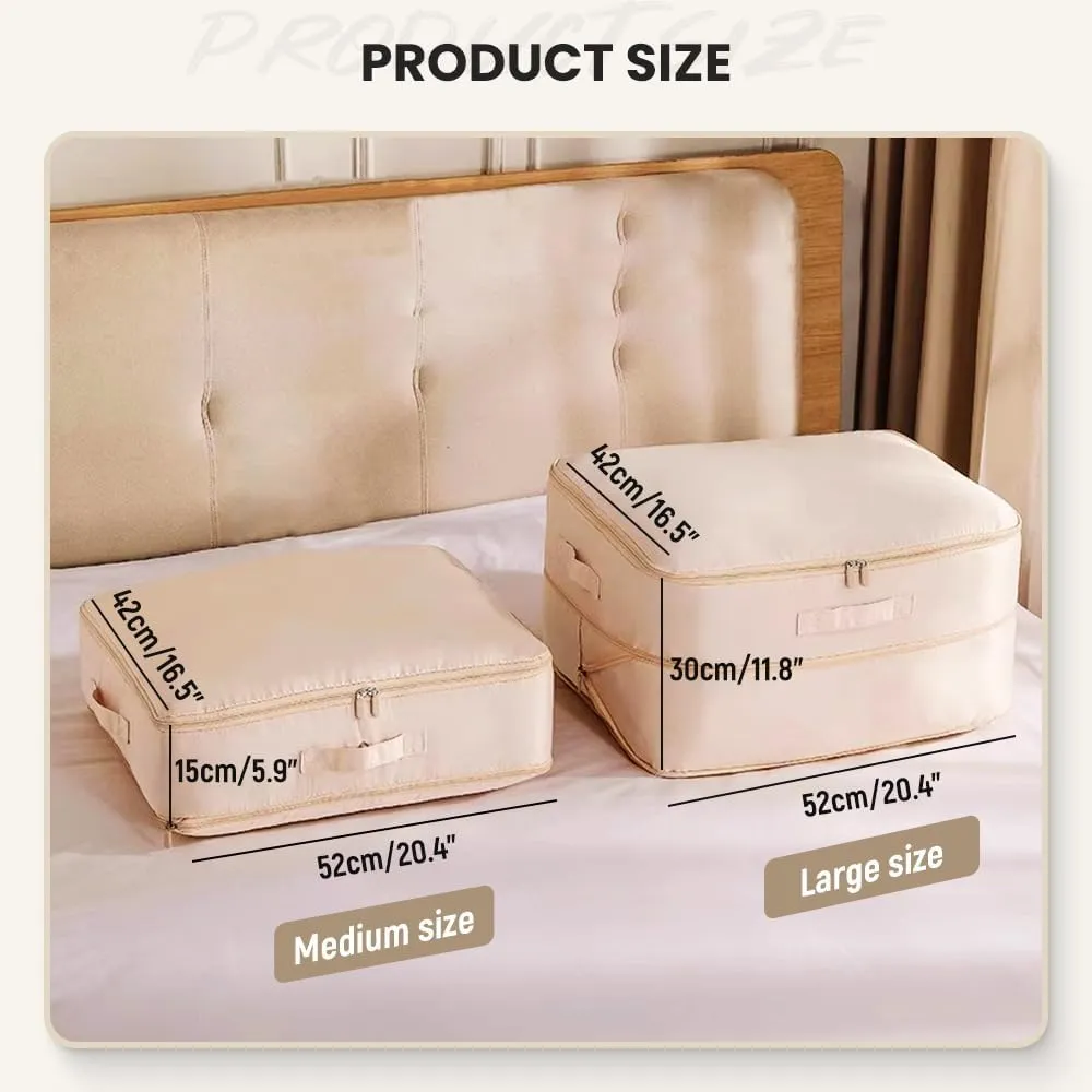 Ultra Space Saving Self Compression Organizer, Heavy Duty Self Compression Moving Organizer Bags, Storage Tote for Space Saving, Clothing Storage Bags for Comforters, Blankets, Bedding (Khaki, Large)
