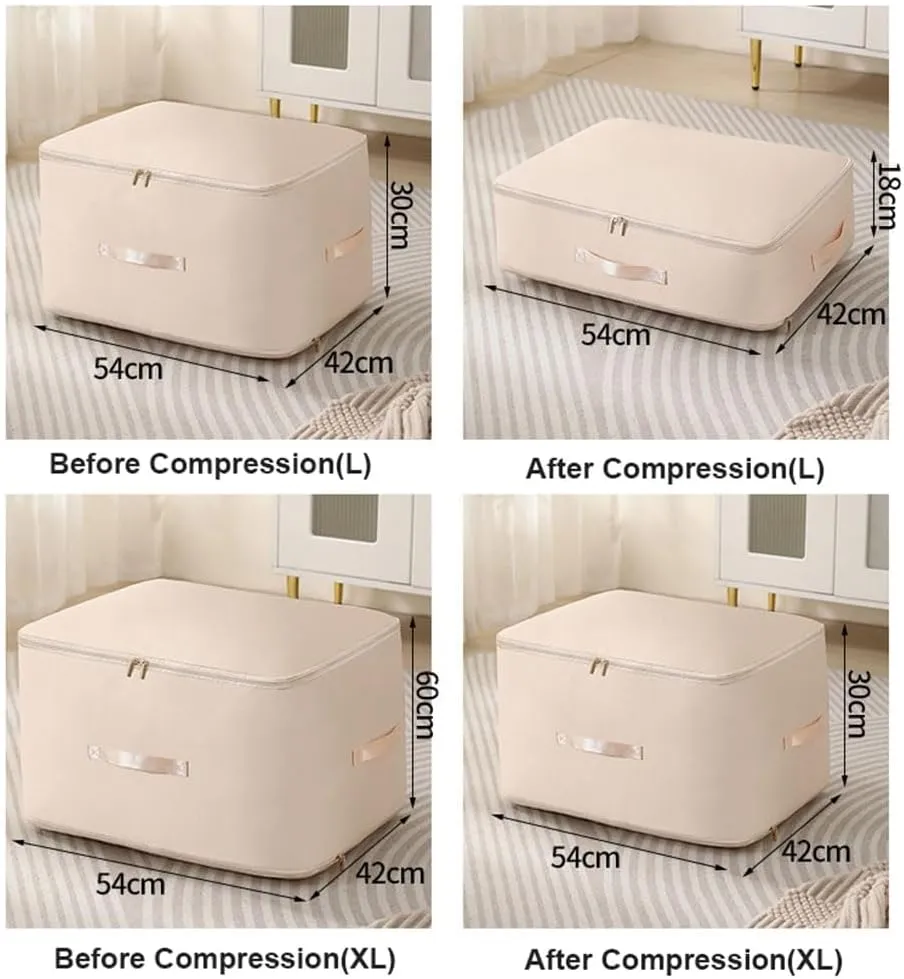 Ultra Space Saving Self Compression Organizer - Storage Tote for Space Saving, Heavy Duty Moving Bags, Self Compression Moving Organizer Bags for Comforters, Clothes, Blankets (Beige,XL(54*42*60CM))