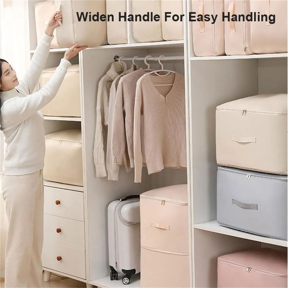 Ultra Space Saving Self Compression Organizer - Storage Tote for Space Saving, Heavy Duty Moving Bags, Self Compression Moving Organizer Bags for Comforters, Clothes, Blankets (Beige,XL(54*42*60CM))