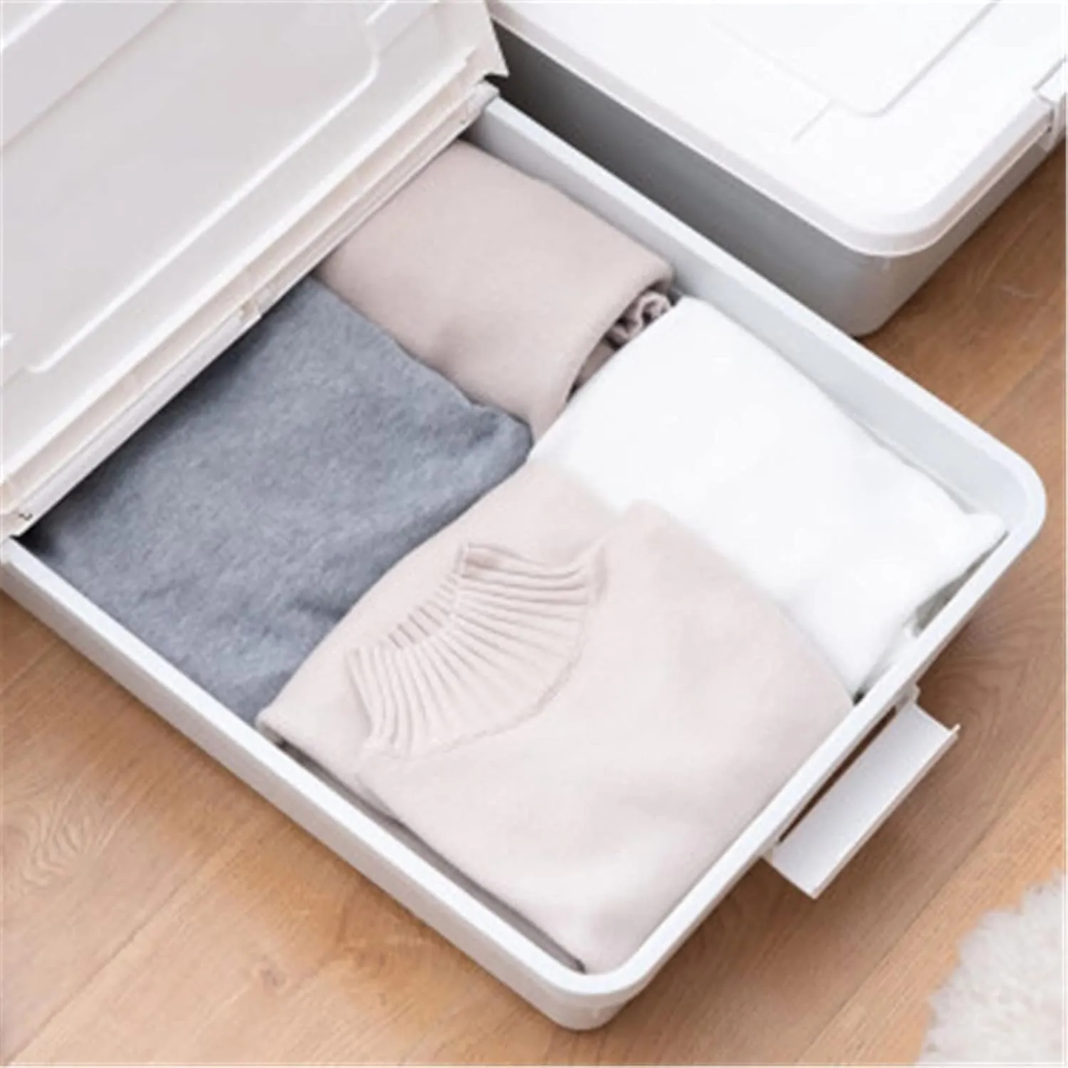 Under Bed Storage Under-bed Storage Box Plastic Wheeled Storage Box Cotton Quilt Under-bed Finishing Box for Blanket, Towels, Clothes