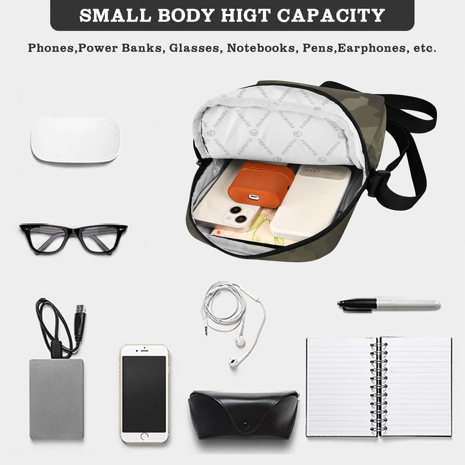 Unisex Crossbody Bag, Animal Pattern Durable Sling Side Shoulder bags for men women, One Size