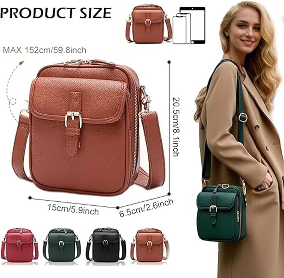 Urvashi Crossbody Leather Bag(10 ID slots   locking zipper), Keep Small Items Organized and Hands - Free When You Go