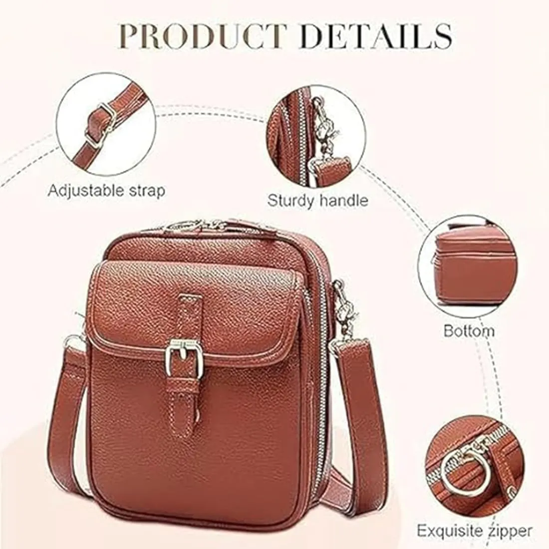 Urvashi Crossbody Leather Bag(10 ID slots   locking zipper), Keep Small Items Organized and Hands - Free When You Go
