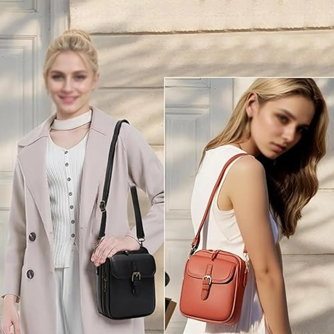 Urvashi Crossbody Leather Bag(10 ID slots   locking zipper), Keep Small Items Organized and Hands - Free When You Go