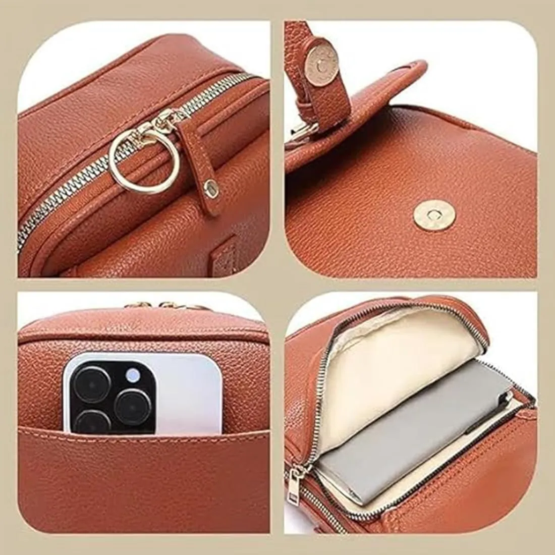 Urvashi Crossbody Leather Bag(10 ID slots   locking zipper), Keep Small Items Organized and Hands - Free When You Go