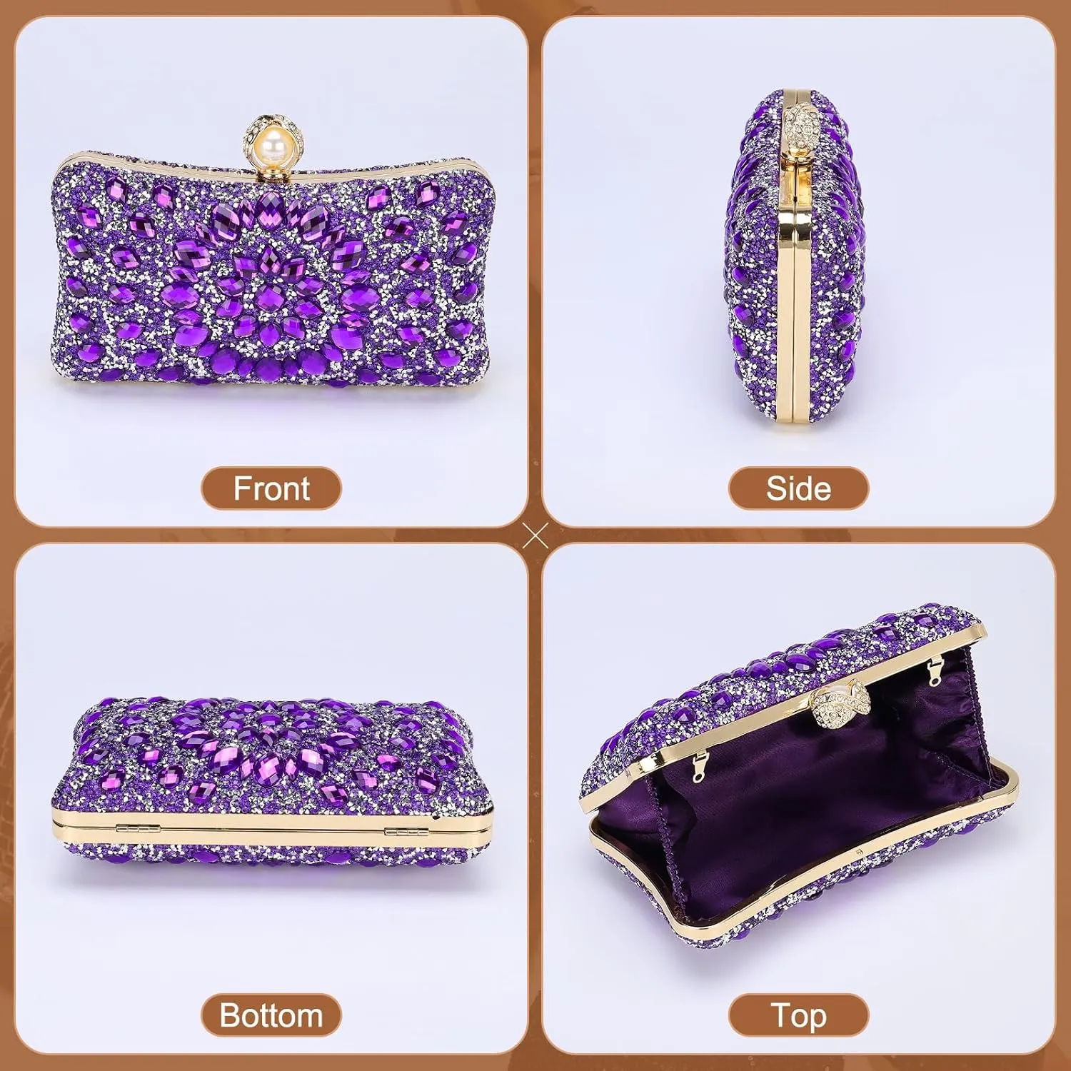uxcell Evening Bag for Women, Sparkly Crystal Rhinestone Clutch Purse with Chain Strap Shoulder Bag