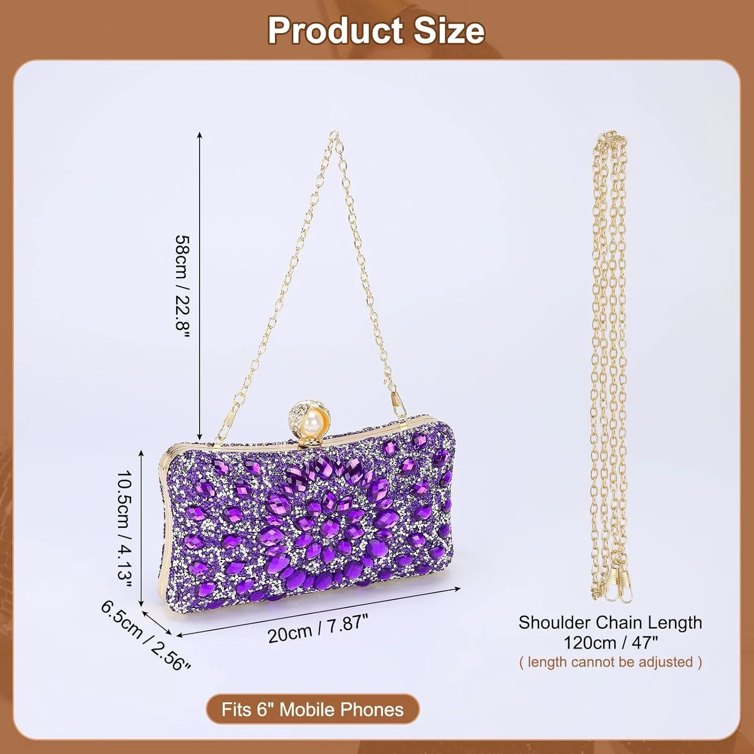 uxcell Evening Bag for Women, Sparkly Crystal Rhinestone Clutch Purse with Chain Strap Shoulder Bag