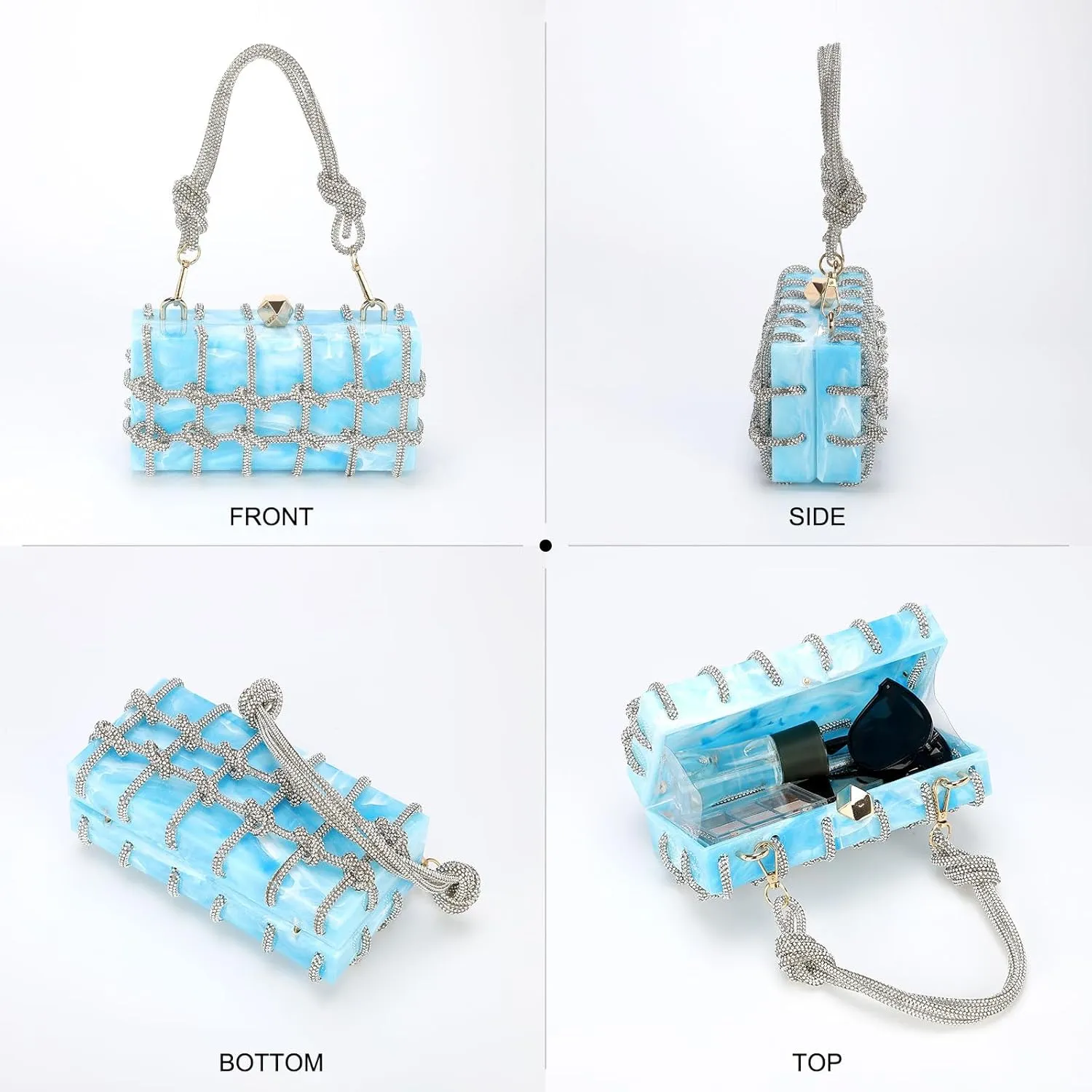 uxcell Evening Bags, Acrylic Clutch Purse Marbling Bag Wedding Prom Party, Blue