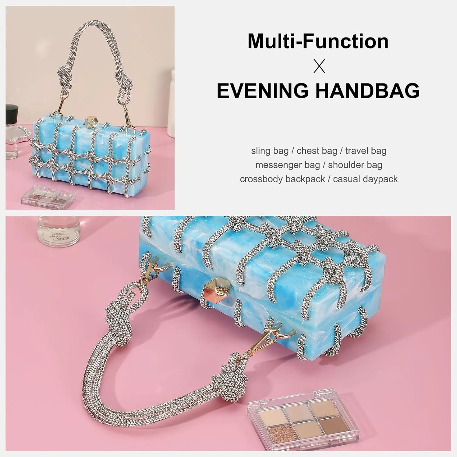 uxcell Evening Bags, Acrylic Clutch Purse Marbling Bag Wedding Prom Party, Blue