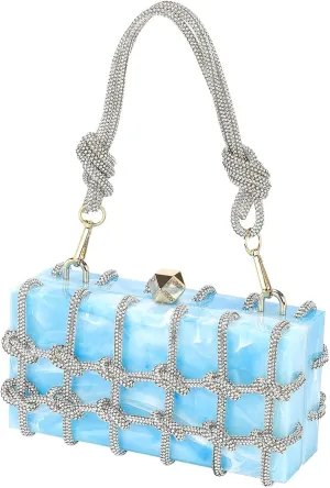 uxcell Evening Bags, Acrylic Clutch Purse Marbling Bag Wedding Prom Party, Blue