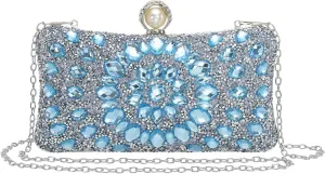 uxcell Evening Bags for Women, Sparkly Crystal Rhinestone Clutch Purse with Chain Strap Shoulder Bag for Wedding Party Evening Weekend, Light Blue
