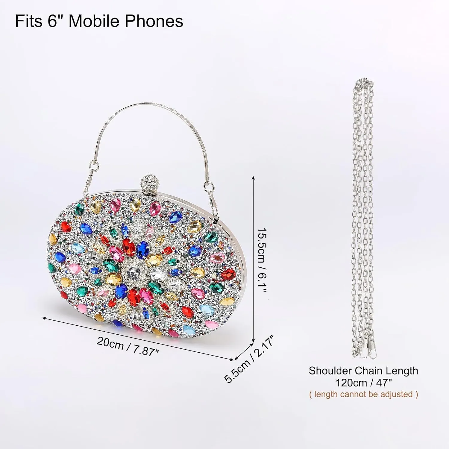 uxcell Evening Bags for Women, Sparkly Crystal Rhinestone Clutch Purse with Chain Strap Shoulder Bag Handbag