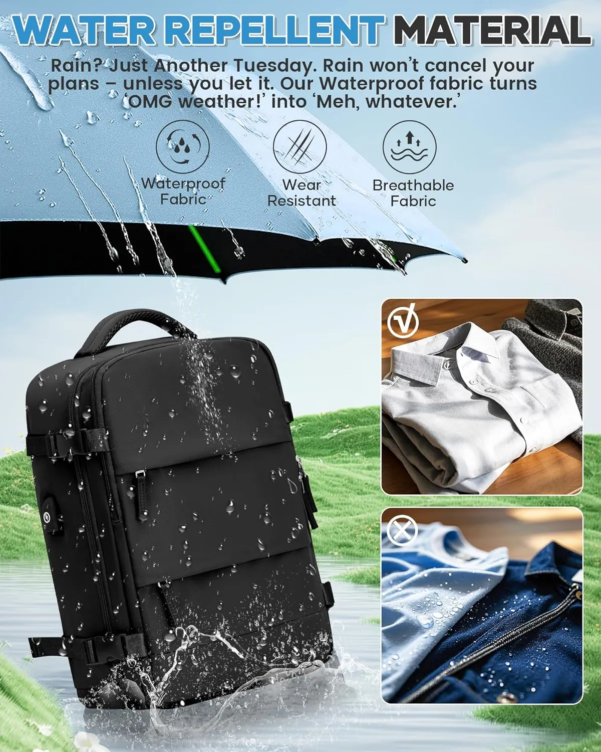 Vacuum Backpack Travel Compression Bags with Air Pump for Carry On Luggage Airback Seal Backpack for Men Waterproof 18x14x8 inches Personal Item Travel Bag with Vacuum Compression for Women - Black