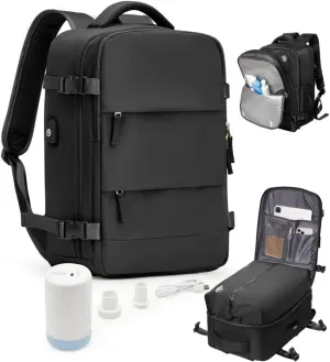 Vacuum Backpack Travel Compression Bags with Air Pump for Carry On Luggage Airback Seal Backpack for Men Waterproof 18x14x8 inches Personal Item Travel Bag with Vacuum Compression for Women - Black
