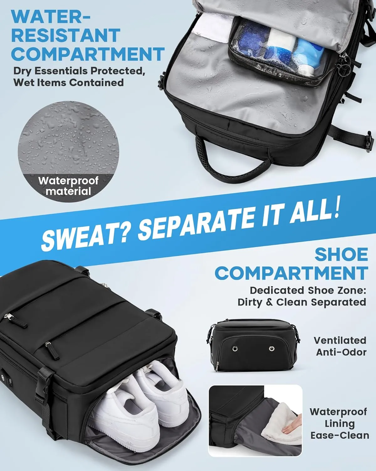 Vacuum Backpack Travel Compression Bags with Air Pump for Carry On Luggage Airback Seal Backpack for Men Waterproof 18x14x8 inches Personal Item Travel Bag with Vacuum Compression for Women - Black