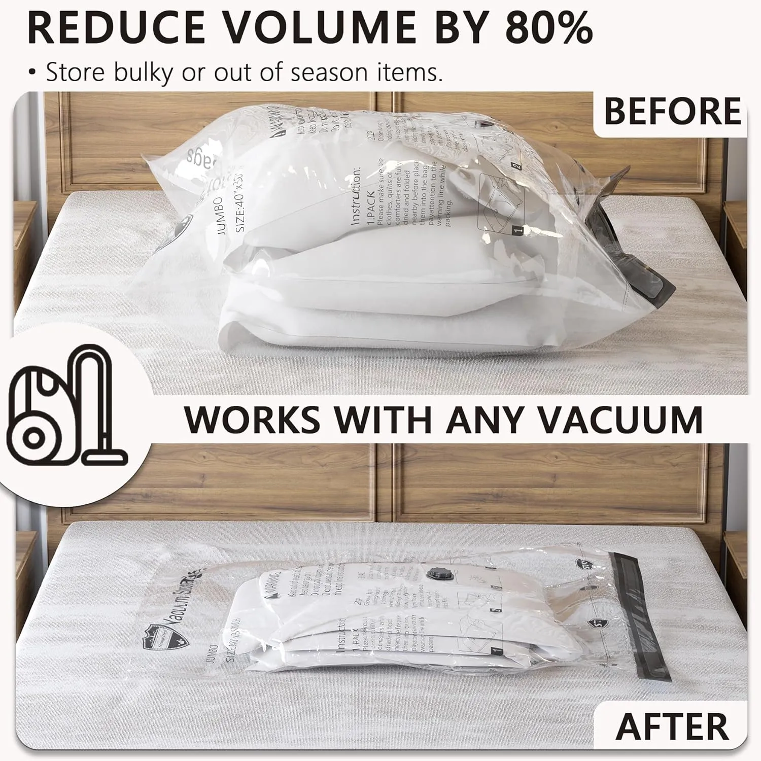Vacuum Storage Bags 12 Jumbo, Space Saver Bags with Travel Hand Pump, Compression Airtight Sealer Bags for Clothes, Bedding, Pillows, Comforters, Blankets